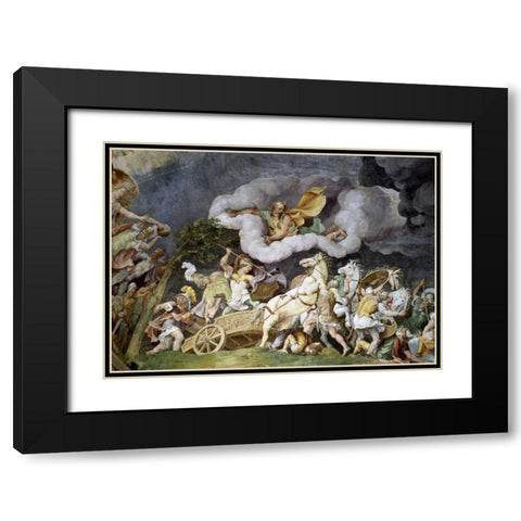 Diomede Uccide Tideo Black Modern Wood Framed Art Print with Double Matting by Romano, Giulio