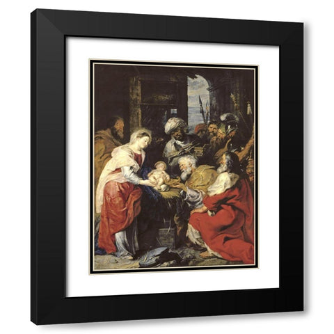 Adoration of the Kings Black Modern Wood Framed Art Print with Double Matting by Rubens, Peter Paul