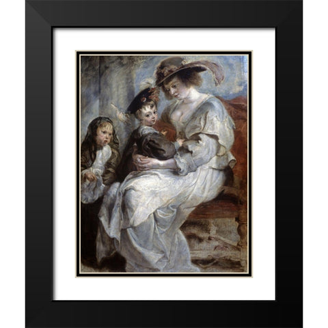 Helena Fourment and Children Black Modern Wood Framed Art Print with Double Matting by Rubens, Peter Paul