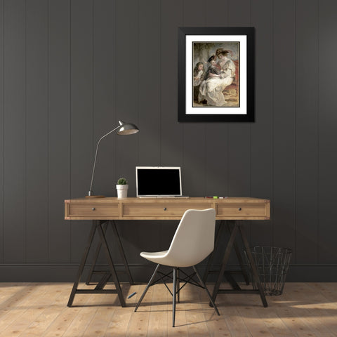 Helena Fourment and Her Children, Claire-Jeanne and Francois Black Modern Wood Framed Art Print with Double Matting by Rubens, Peter Paul