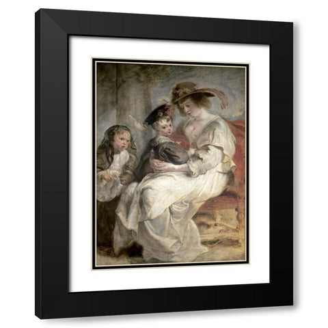 Helena Fourment and Her Children, Claire-Jeanne and Francois Black Modern Wood Framed Art Print with Double Matting by Rubens, Peter Paul