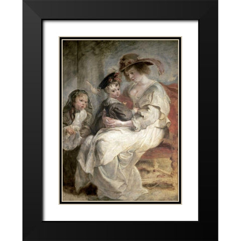 Helena Fourment and Her Children, Claire-Jeanne and Francois Black Modern Wood Framed Art Print with Double Matting by Rubens, Peter Paul