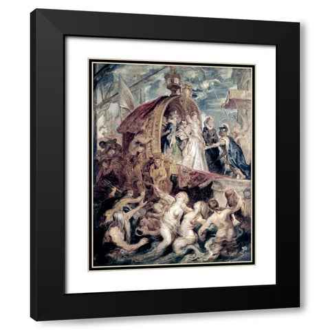 Marie De Medici Arrives In Marseilles Black Modern Wood Framed Art Print with Double Matting by Rubens, Peter Paul
