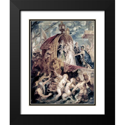 Marie De Medici Arrives In Marseilles Black Modern Wood Framed Art Print with Double Matting by Rubens, Peter Paul