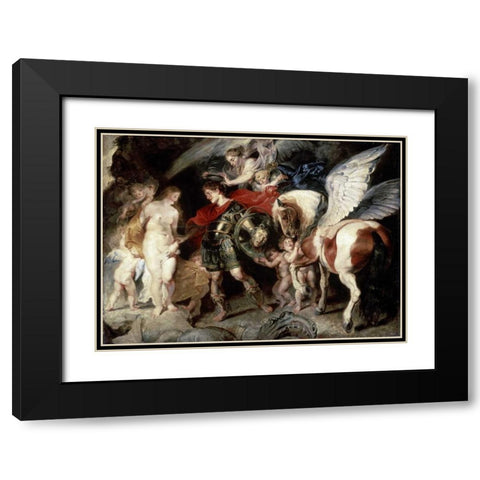 Perseus Liberating Andromeda Black Modern Wood Framed Art Print with Double Matting by Rubens, Peter Paul