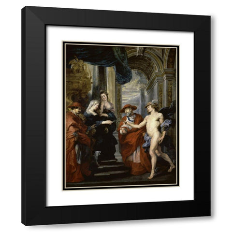 The Treaty of Angouleme (Life of Marie de Medici, Queen of France) Black Modern Wood Framed Art Print with Double Matting by Rubens, Peter Paul