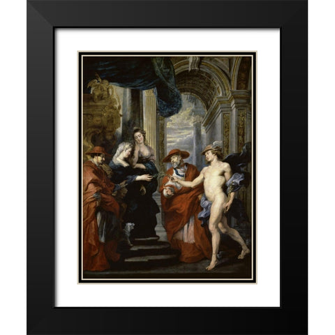 The Treaty of Angouleme (Life of Marie de Medici, Queen of France) Black Modern Wood Framed Art Print with Double Matting by Rubens, Peter Paul