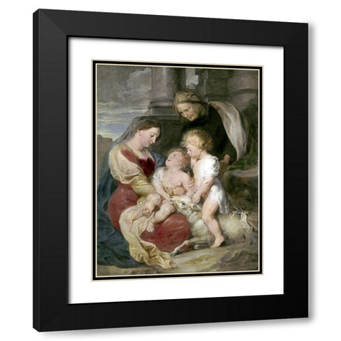 Virgin and Child With St. Elizabeth and St. John Black Modern Wood Framed Art Print with Double Matting by Rubens, Peter Paul