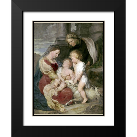 Virgin and Child With St. Elizabeth and St. John Black Modern Wood Framed Art Print with Double Matting by Rubens, Peter Paul