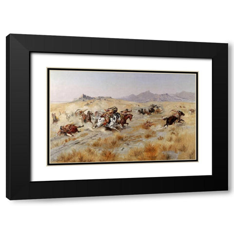 Attack Black Modern Wood Framed Art Print with Double Matting by Russell, Charles M.