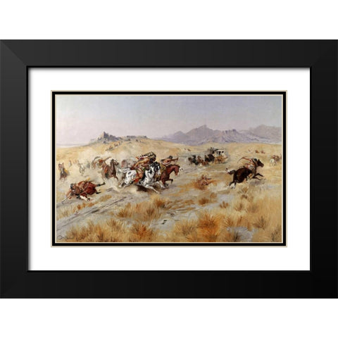 Attack Black Modern Wood Framed Art Print with Double Matting by Russell, Charles M.