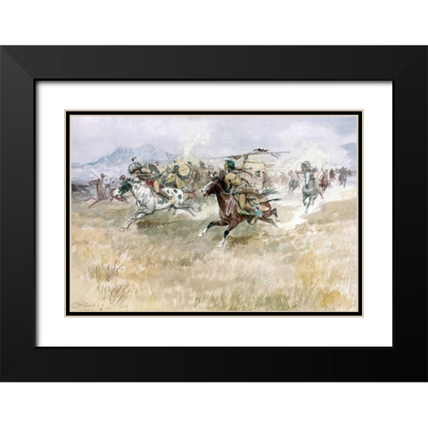Indian Ambush Black Modern Wood Framed Art Print with Double Matting by Russell, Charles M.