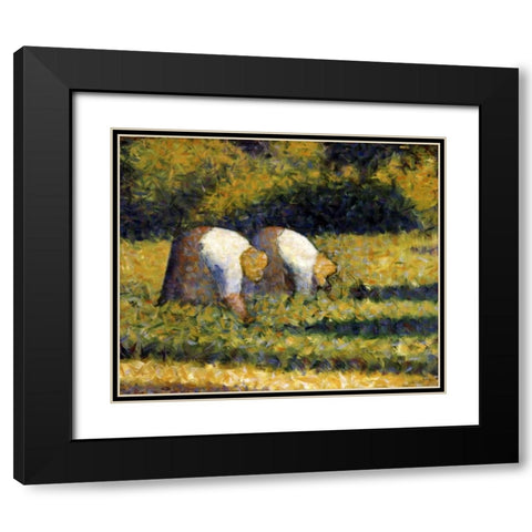 Farm Women at Work Black Modern Wood Framed Art Print with Double Matting by Seurat, Georges