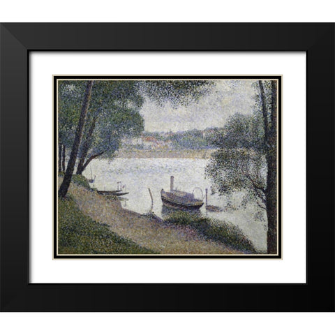 Gray Weather, Grande Jatte Black Modern Wood Framed Art Print with Double Matting by Seurat, Georges