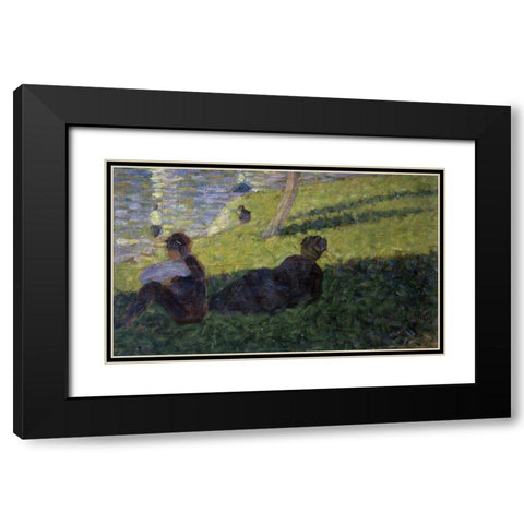 Study for A Sunday on La Grande Jatte I Black Modern Wood Framed Art Print with Double Matting by Seurat, Georges