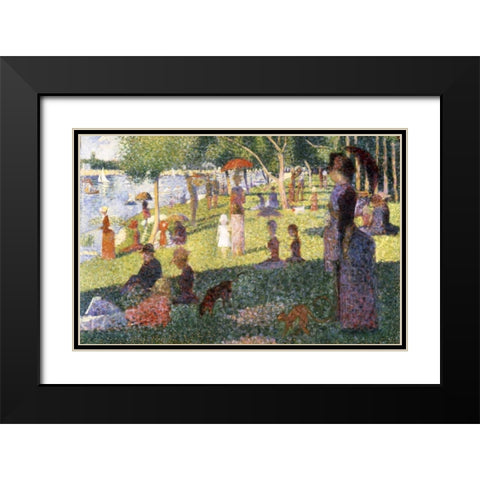 Sunday Afternoon On The Island of La Grande Jatte - Study Black Modern Wood Framed Art Print with Double Matting by Seurat, Georges