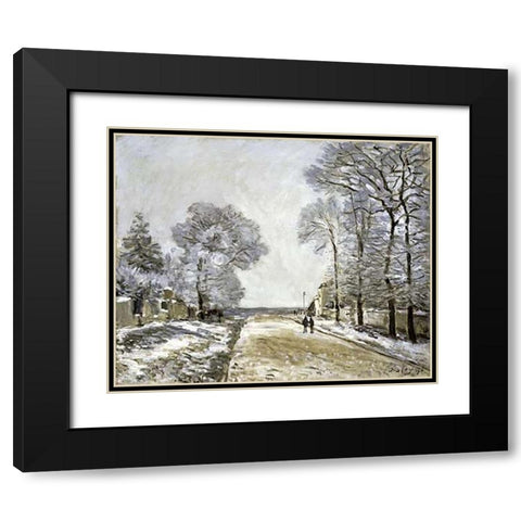 The Road, Effect of Snow (La Route, Effet de Neige) Black Modern Wood Framed Art Print with Double Matting by Sisley, Alfred