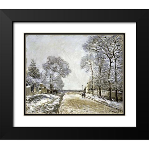 The Road, Effect of Snow (La Route, Effet de Neige) Black Modern Wood Framed Art Print with Double Matting by Sisley, Alfred