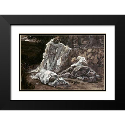 Could Ye Not Watch With Me One Hour Black Modern Wood Framed Art Print with Double Matting by Tissot, James