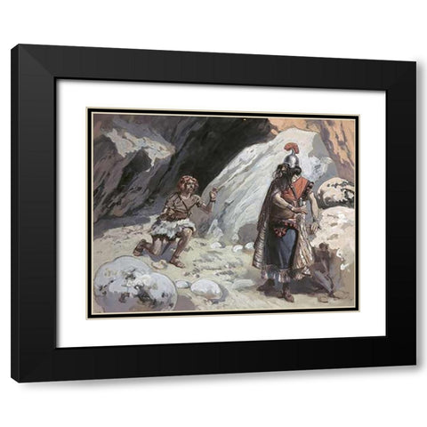 David and Saul In The Cave Black Modern Wood Framed Art Print with Double Matting by Tissot, James