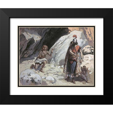 David and Saul In The Cave Black Modern Wood Framed Art Print with Double Matting by Tissot, James