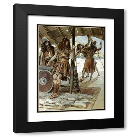 David Causes An Aamalekite To Be Slain Black Modern Wood Framed Art Print with Double Matting by Tissot, James