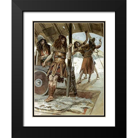 David Causes An Aamalekite To Be Slain Black Modern Wood Framed Art Print with Double Matting by Tissot, James