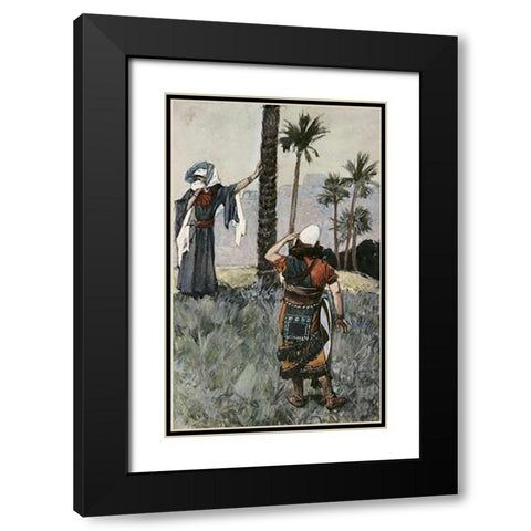 Deborah Beneath The Palm Tree Black Modern Wood Framed Art Print with Double Matting by Tissot, James