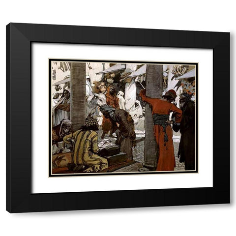 Deceit and Guile Depart Not From Her Streets Black Modern Wood Framed Art Print with Double Matting by Tissot, James