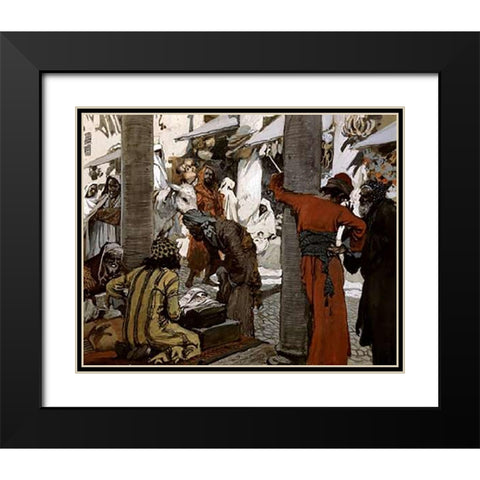Deceit and Guile Depart Not From Her Streets Black Modern Wood Framed Art Print with Double Matting by Tissot, James