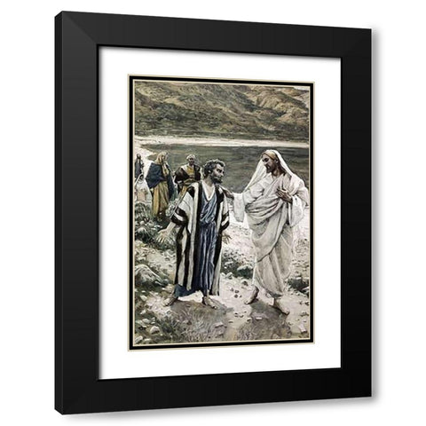 Feed My Lambs Black Modern Wood Framed Art Print with Double Matting by Tissot, James