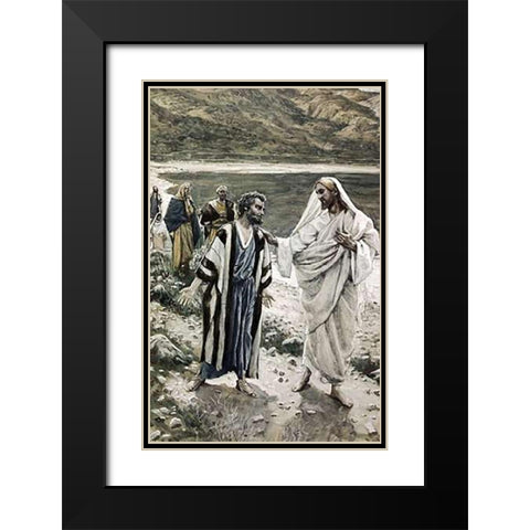 Feed My Lambs Black Modern Wood Framed Art Print with Double Matting by Tissot, James