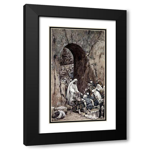 He Laid His Hands Upon the Sick Black Modern Wood Framed Art Print with Double Matting by Tissot, James
