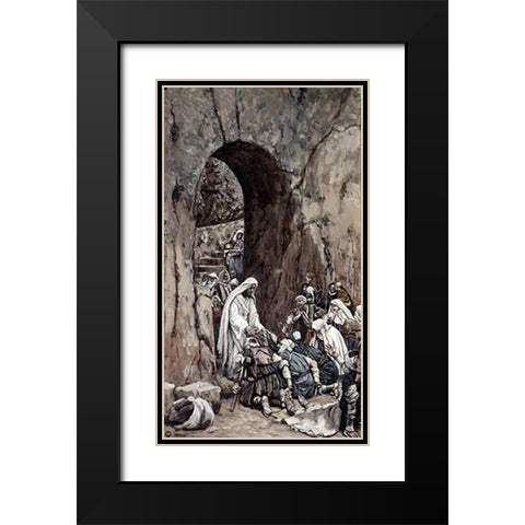 He Laid His Hands Upon the Sick Black Modern Wood Framed Art Print with Double Matting by Tissot, James