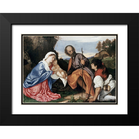 Holy Family Black Modern Wood Framed Art Print with Double Matting by Titian
