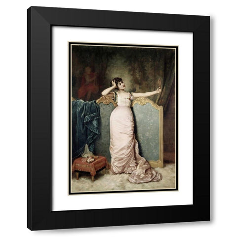 Admiring Herself Black Modern Wood Framed Art Print with Double Matting by Toulmouche, Auguste