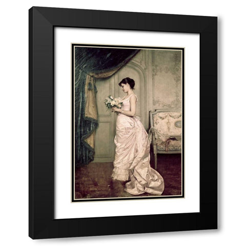 You Are My Valentine, Love Letter With Roses Black Modern Wood Framed Art Print with Double Matting by Toulmouche, Auguste