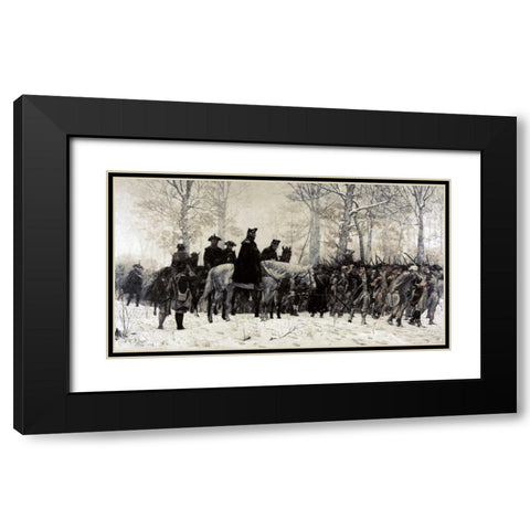 Washington Reviewing His Troops at Valley Forge, 1883 Black Modern Wood Framed Art Print with Double Matting by Trego, William T.