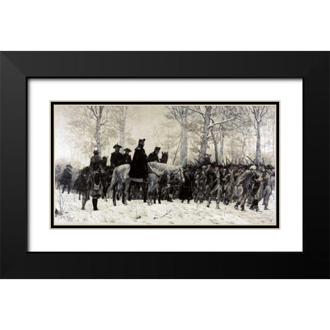 Washington Reviewing His Troops at Valley Forge, 1883 Black Modern Wood Framed Art Print with Double Matting by Trego, William T.