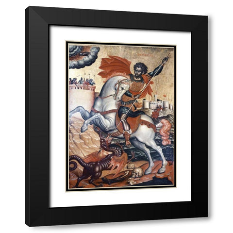 St. George Slaying The Dragon Black Modern Wood Framed Art Print with Double Matting by Tzanes