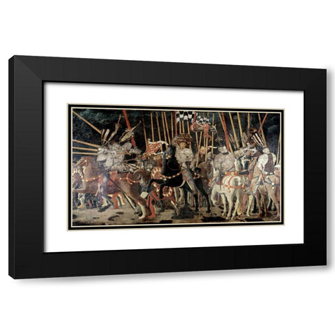 Battle of San Romano: The Counter Attack of Michelotto Da Contignola Black Modern Wood Framed Art Print with Double Matting by Uccello, Paolo