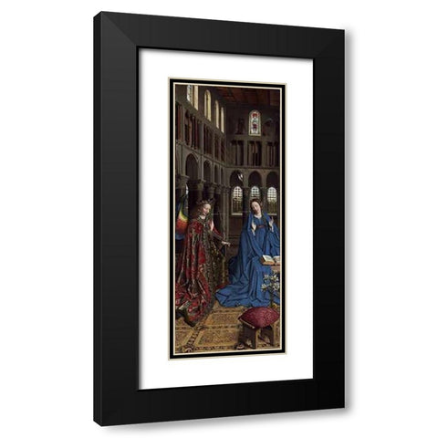 Annunciation Black Modern Wood Framed Art Print with Double Matting by Van Eyck, Jan