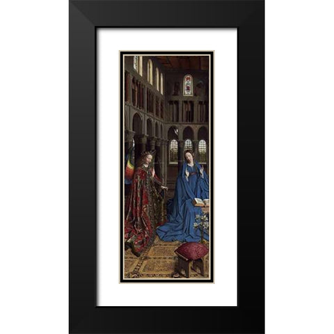 Annunciation Black Modern Wood Framed Art Print with Double Matting by Van Eyck, Jan