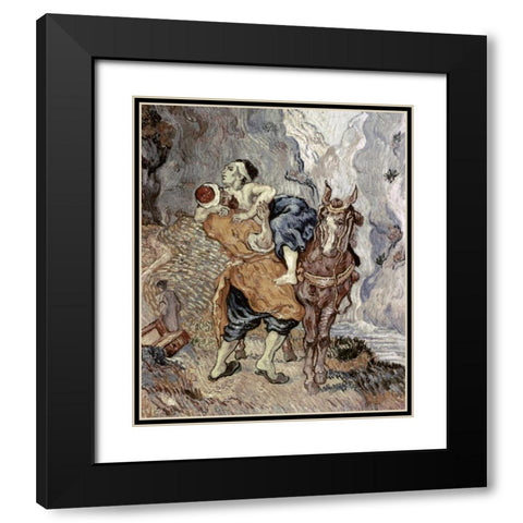 The Good Samaritan - After Delacroix Black Modern Wood Framed Art Print with Double Matting by Van Gogh, Vincent