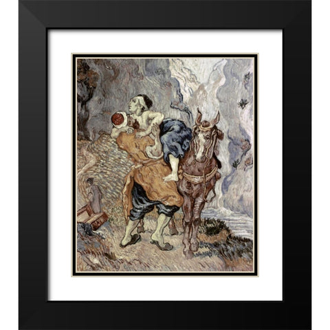 The Good Samaritan - After Delacroix Black Modern Wood Framed Art Print with Double Matting by Van Gogh, Vincent