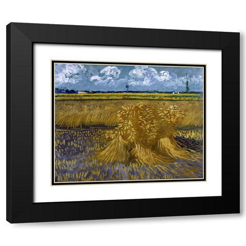 Wheat Field with Sheaves Black Modern Wood Framed Art Print with Double Matting by Van Gogh, Vincent