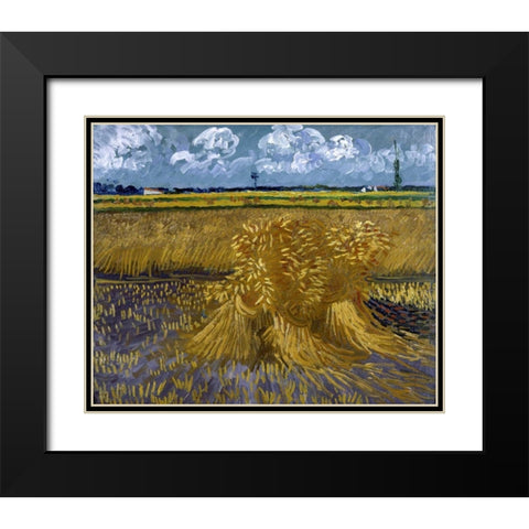 Wheat Field with Sheaves Black Modern Wood Framed Art Print with Double Matting by Van Gogh, Vincent