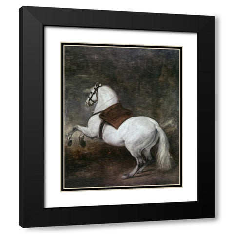 A White Horse Black Modern Wood Framed Art Print with Double Matting by Velazquez, Diego