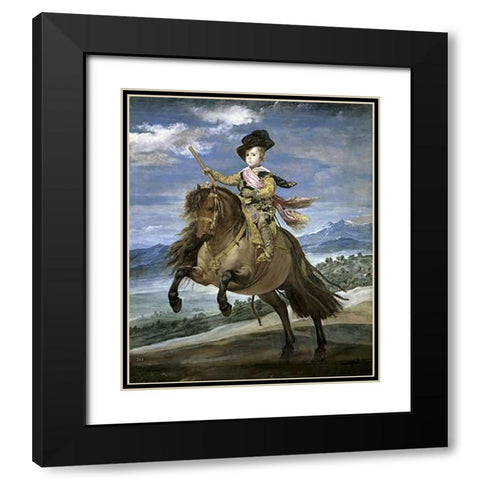Prince Carlos Balthasar On Horseback Black Modern Wood Framed Art Print with Double Matting by Velazquez, Diego