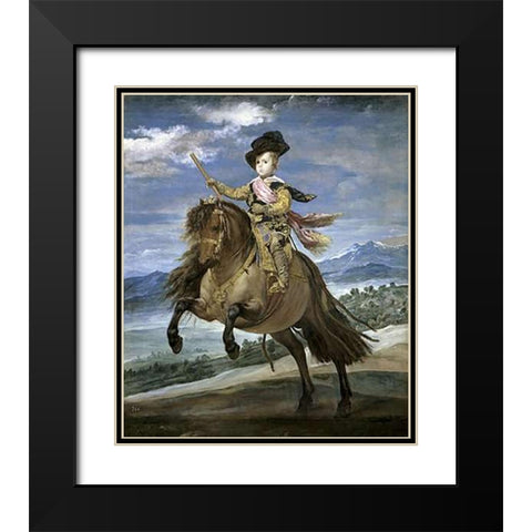 Prince Carlos Balthasar On Horseback Black Modern Wood Framed Art Print with Double Matting by Velazquez, Diego